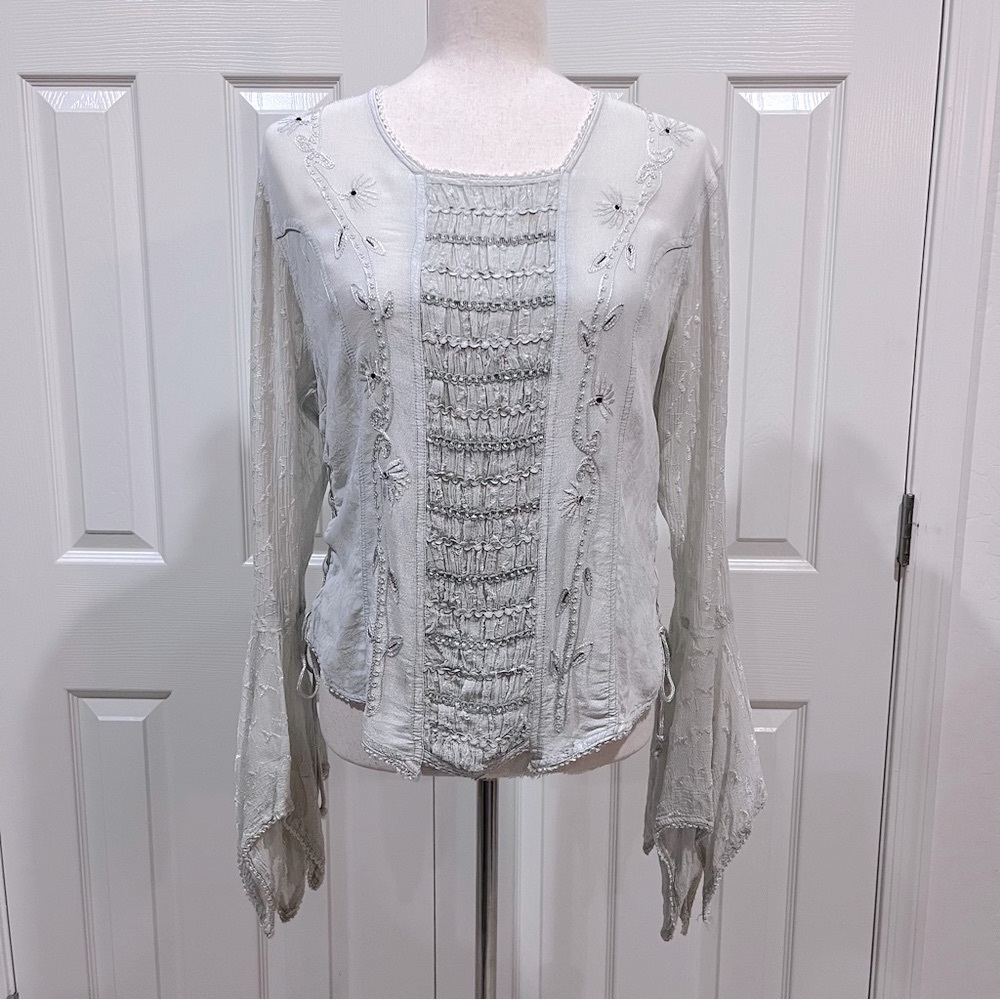90s Vintage Blouse Flutter Sleeves Sz Small